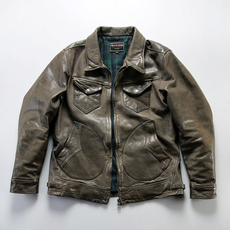 Mendoza Casual Lambskin Leather Jacket for Men - Relaxed Fit Grey & Black
