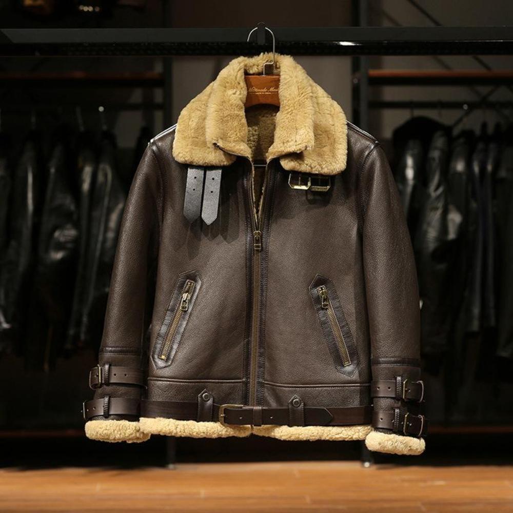 B-3 Sheepskin Jacket with Double-Layer Collar – Ultimate Winter Warmth