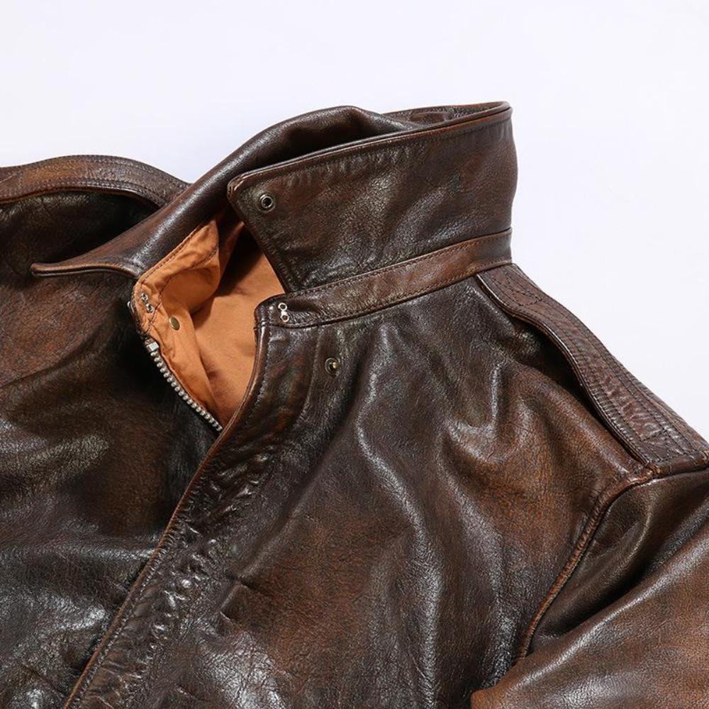 Men's A-2 Vintage Pilot Leather Jacket – Full Grain Classic Design