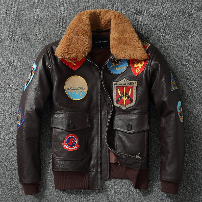 Movie Top Gun Navy G-1 Bomber Jacket, Full Grain Leather / Brown / M