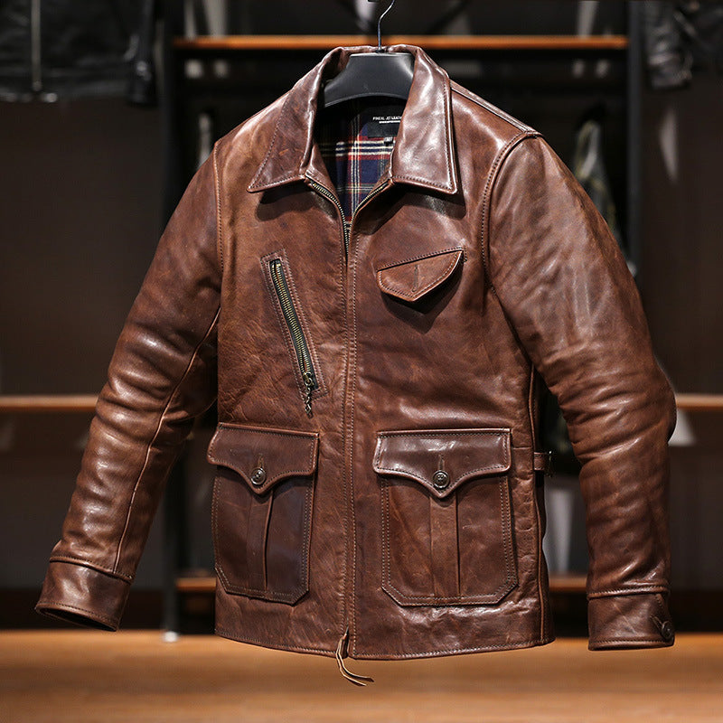 Men's Waxed Vegetable-Tanned Horsehide Leather Jacket