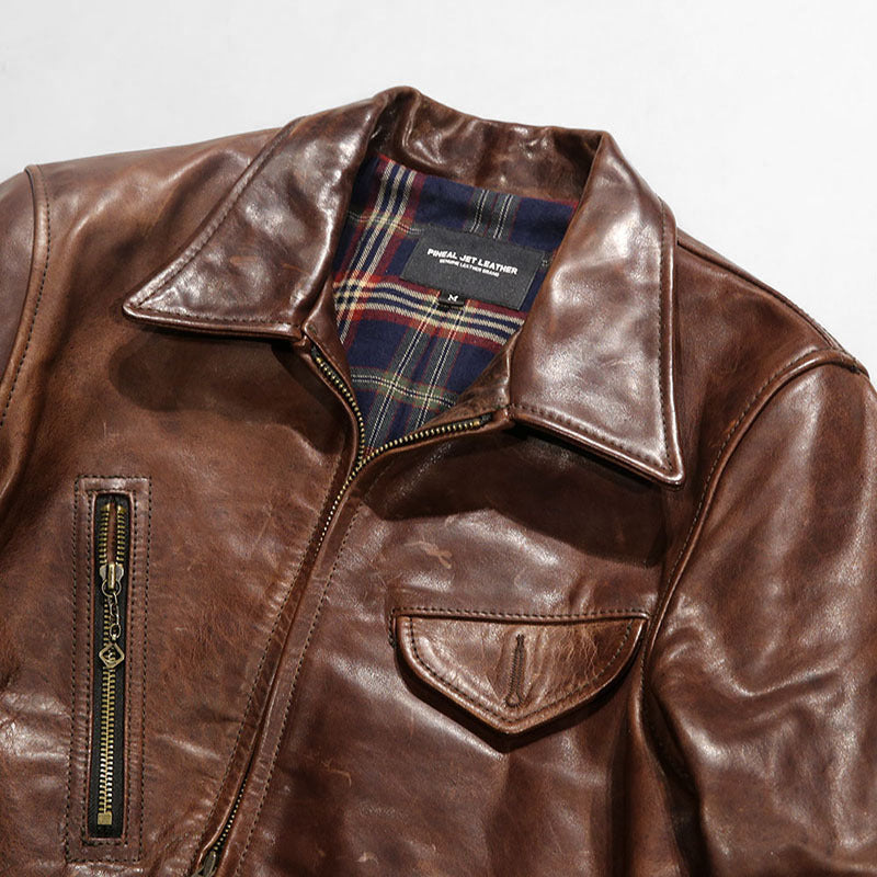 Men's Waxed Vegetable-Tanned Horsehide Leather Jacket