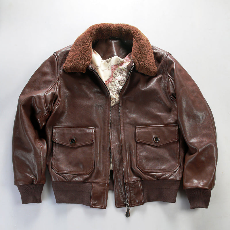 G-1 Flight Leather Bomber Jacket Detachable Wool Collar – Timeless WWII Aviation Legacy