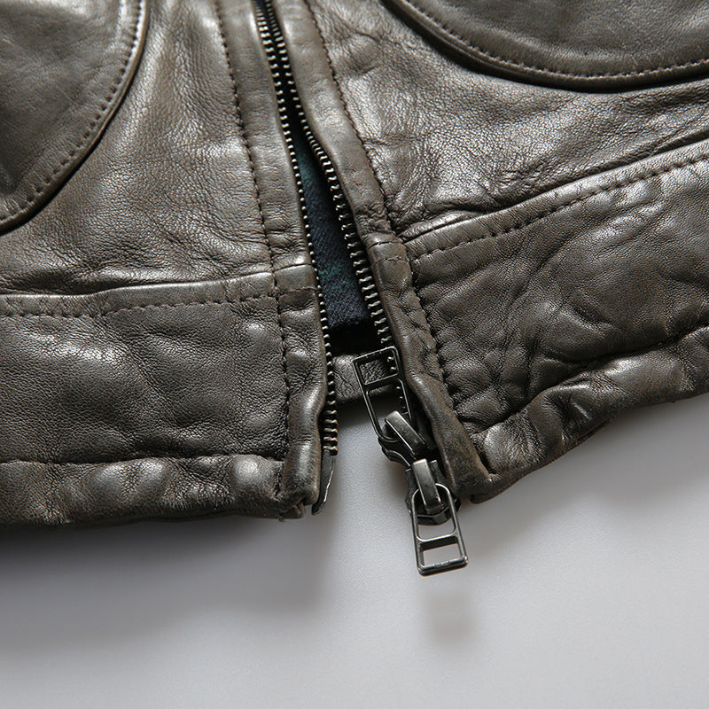 Mendoza Casual Lambskin Leather Jacket for Men - Relaxed Fit Grey & Black