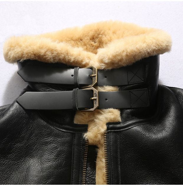 Men‘s B3 Bomber Jacket Sheepskin Shearling Jacket Black