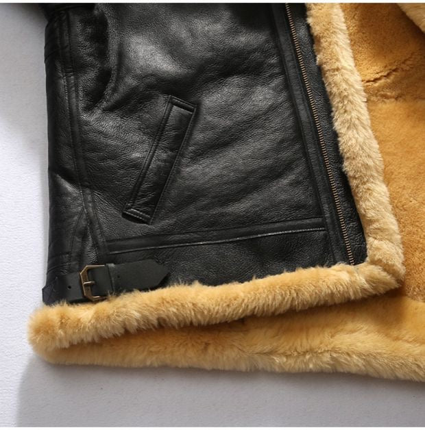 Men‘s B3 Bomber Jacket Sheepskin Shearling Jacket Black