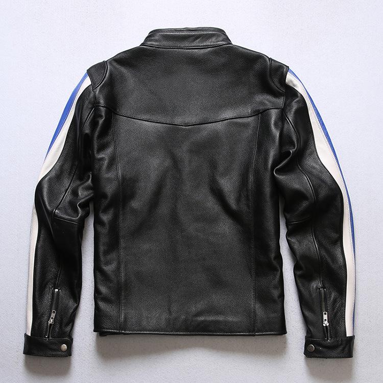 Blue Streak Motorcycle Jacket – Full-Grain Leather with Racing Style