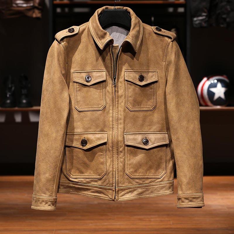 M-65 Yellow Field Jacket | Full-Grain Leather Military Style