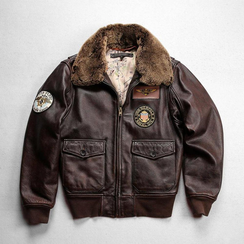 U.S.A G-1 Classic Air Force Brown Bomber Jacket Detachable Shearling Collar