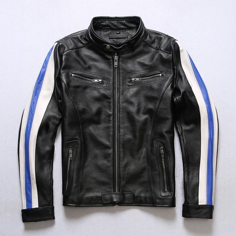 Blue Streak Motorcycle Jacket – Full-Grain Leather with Racing Style