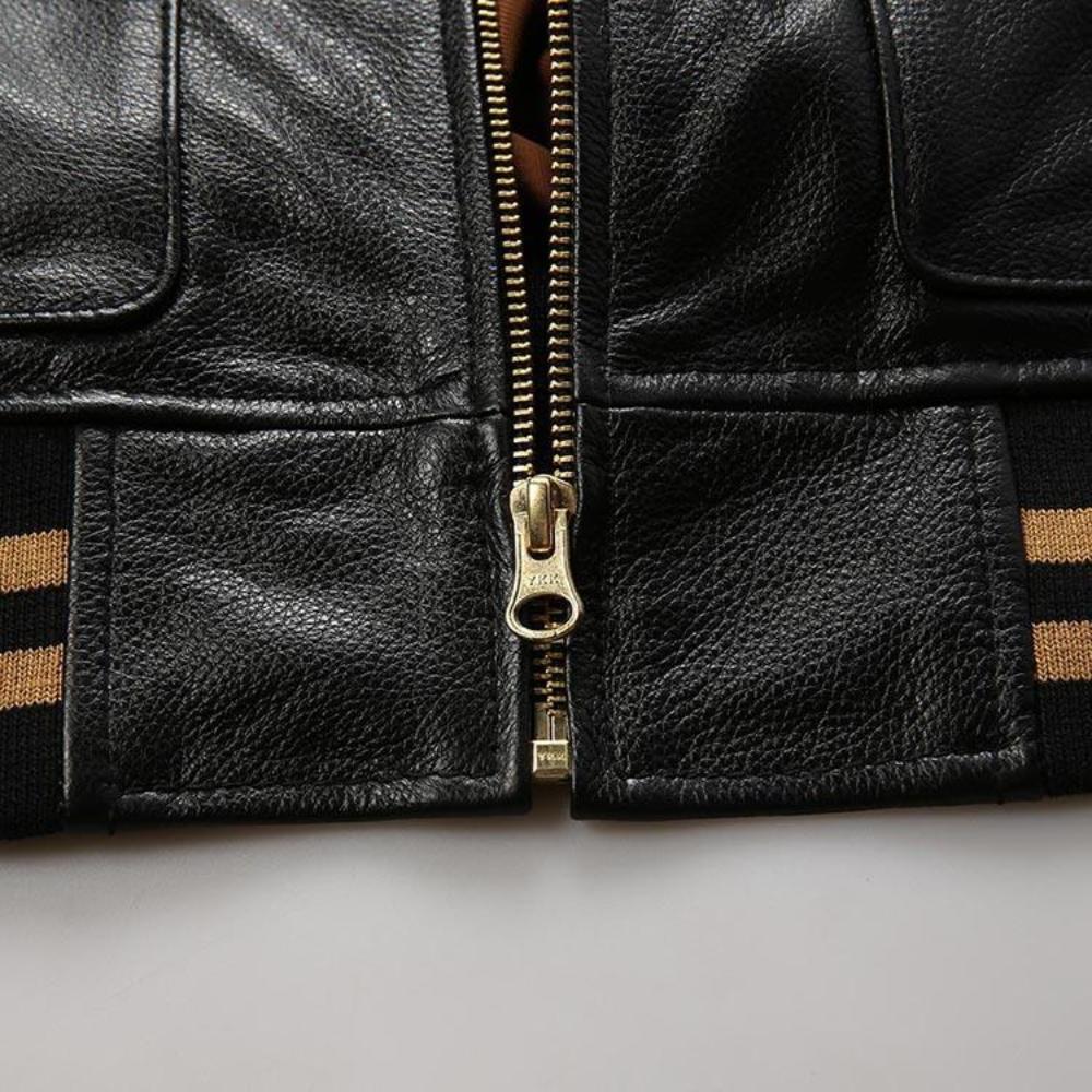 Roaring Varsity Genuine Leather Jacket | Tiger Embroidery