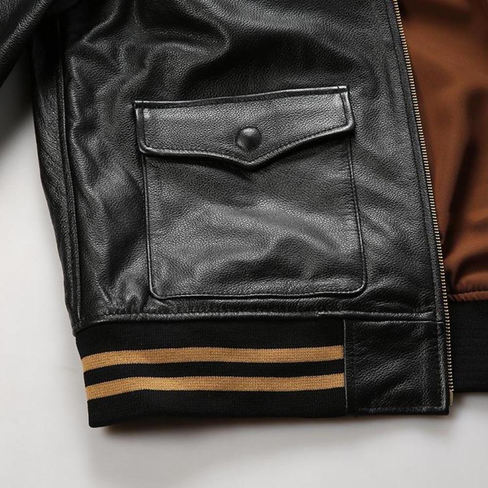 Roaring Varsity Genuine Leather Jacket | Tiger Embroidery
