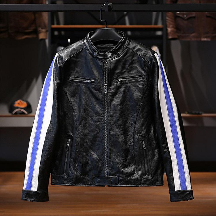 Blue Streak Motorcycle Jacket – Full-Grain Leather with Racing Style