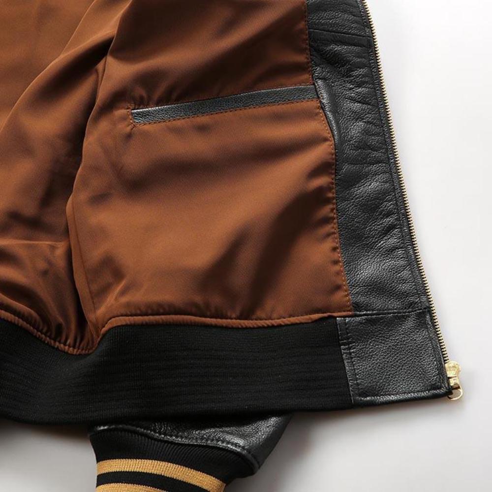 Roaring Varsity Genuine Leather Jacket | Tiger Embroidery