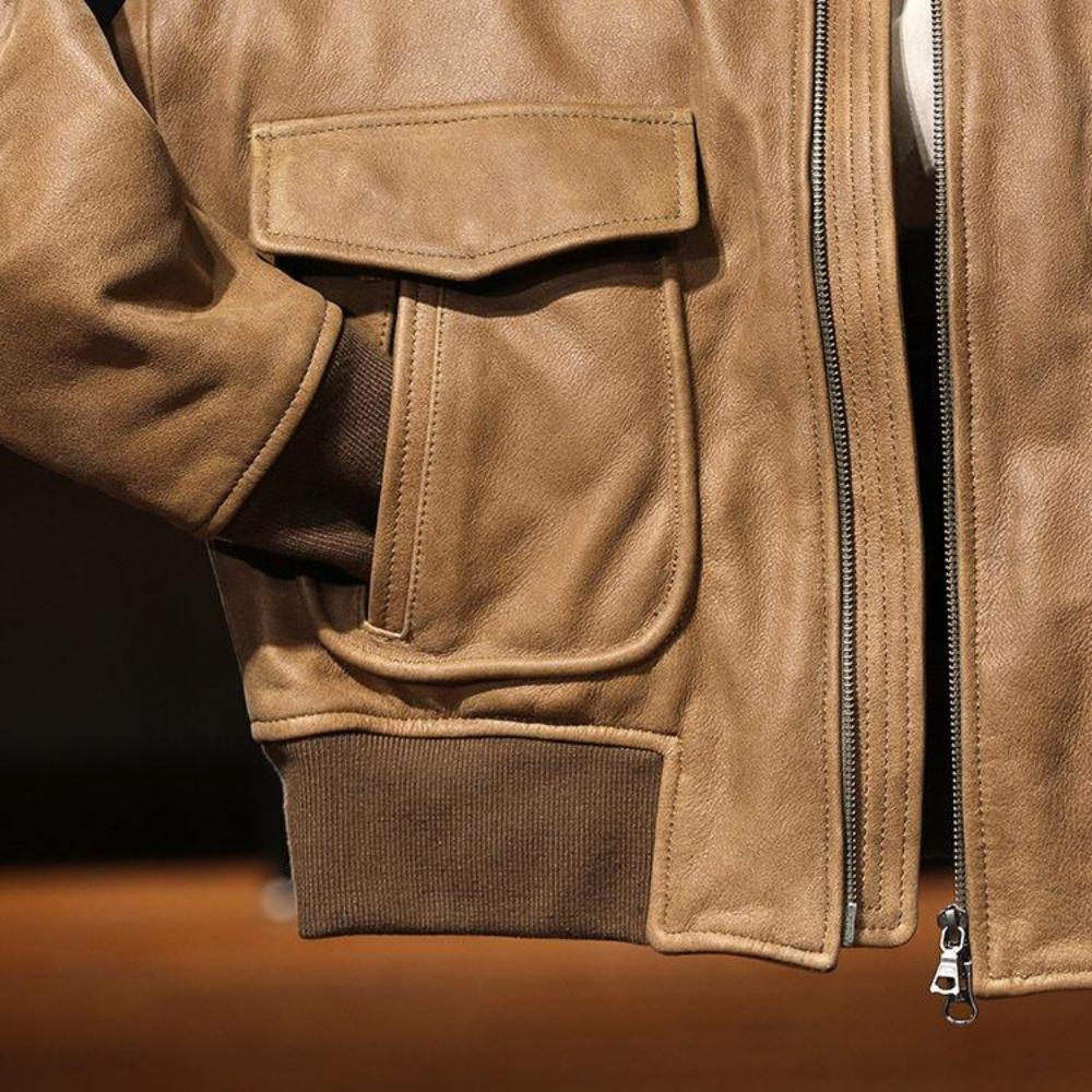 Men's Full-Grain Aviator Leather Jacket – Durable & Timeless Design