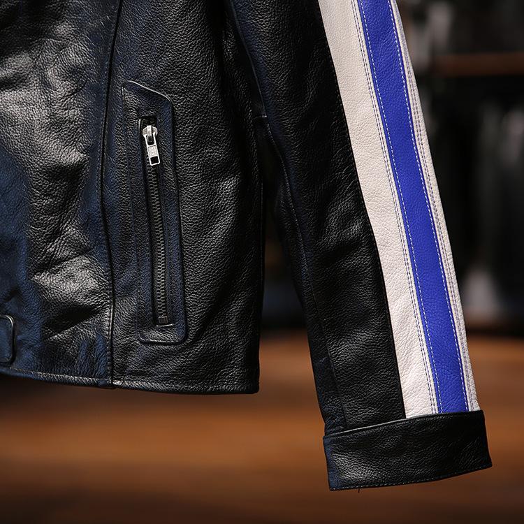 Blue Streak Motorcycle Jacket – Full-Grain Leather with Racing Style