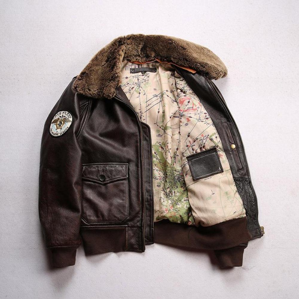 U.S.A G-1 Flight Leather Jacket Detachable Wool Collar