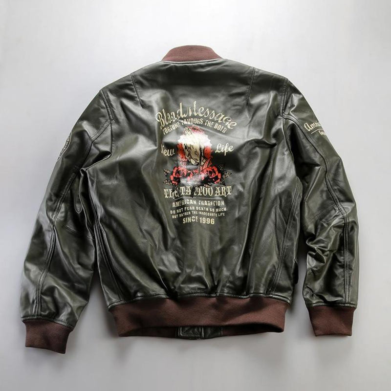 Vintage American Flame Lotus Bomber Leather Jacket