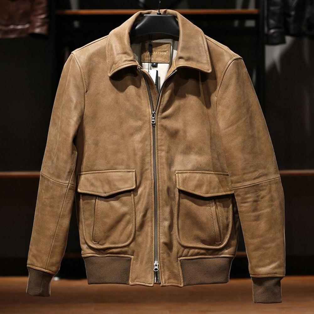 Men's Full-Grain Aviator Leather Jacket – Durable & Timeless Design