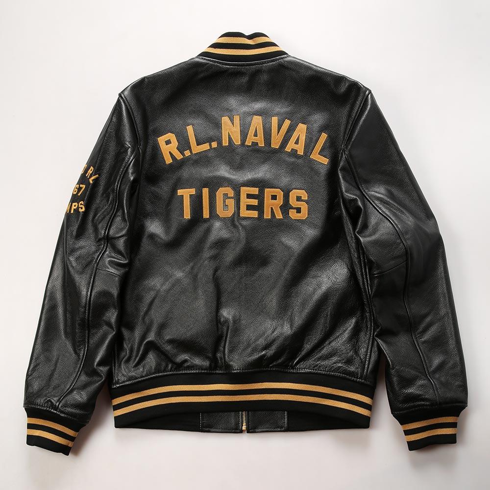 Roaring Varsity Genuine Leather Jacket | Tiger Embroidery
