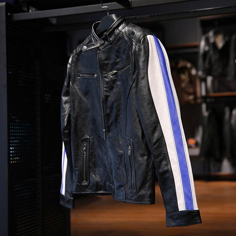 Blue Streak Motorcycle Jacket – Full-Grain Leather with Racing Style