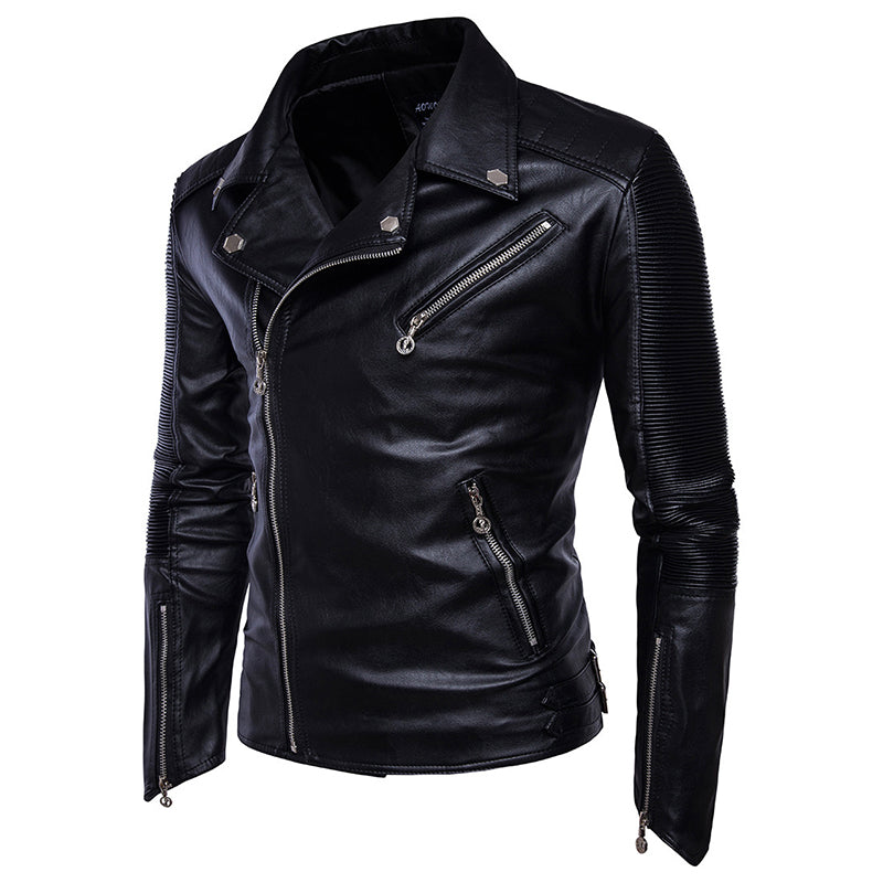Men's biker multi-zip leather jacket