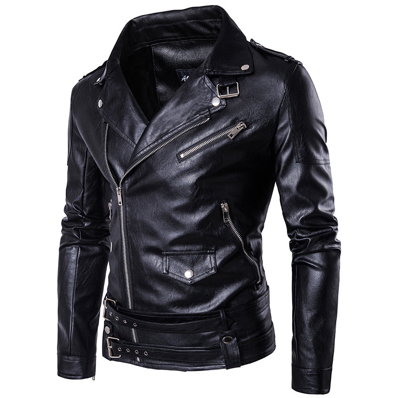 Men's biker multi-zip leather jacket