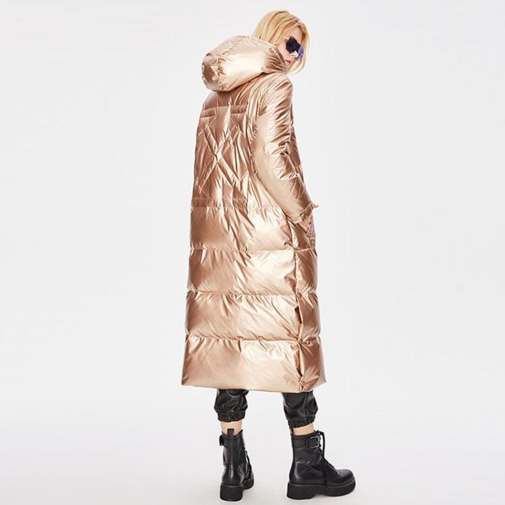 Women's Metallic Thicker Longer Down Jacket Black