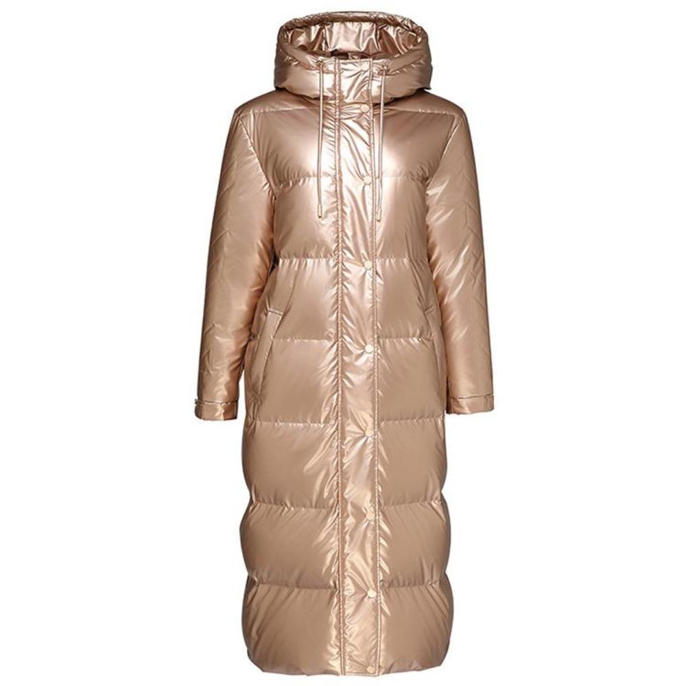 Women's Metallic Thicker Longer Down Jacket Black