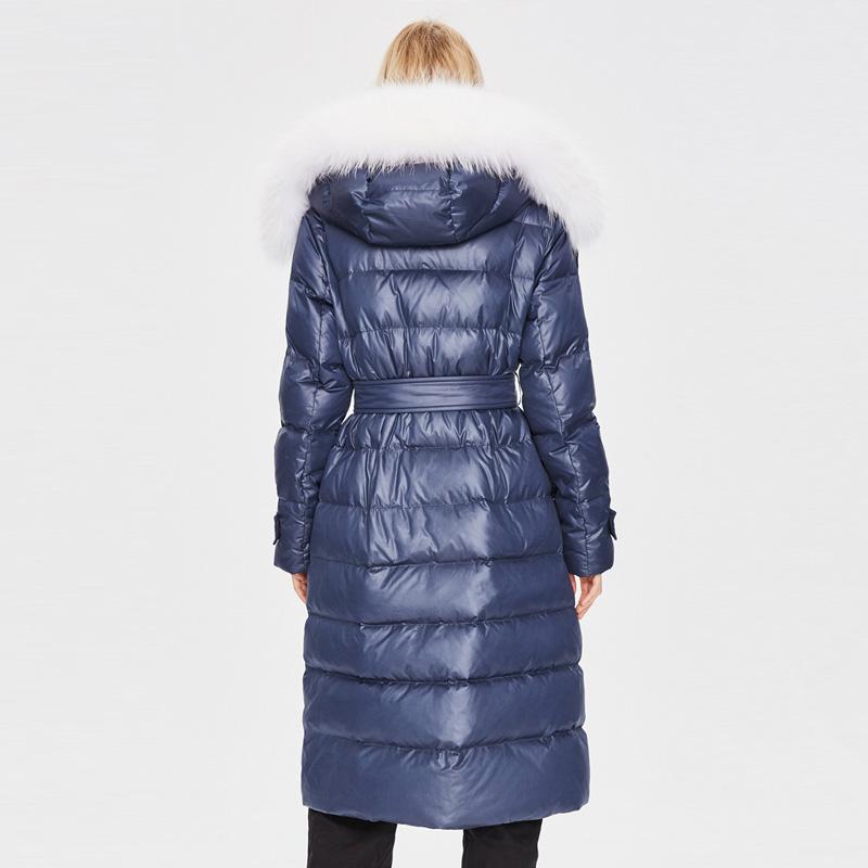 Womens Faux-Fur Hood Long Puffer Coat 900 Fill Down Jacket Black