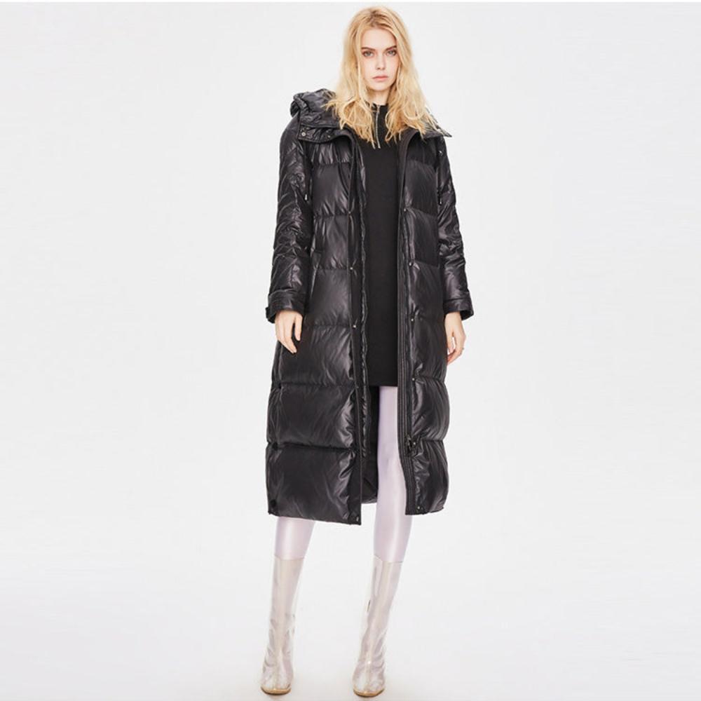 Women's Metallic Thicker Longer Down Jacket Black