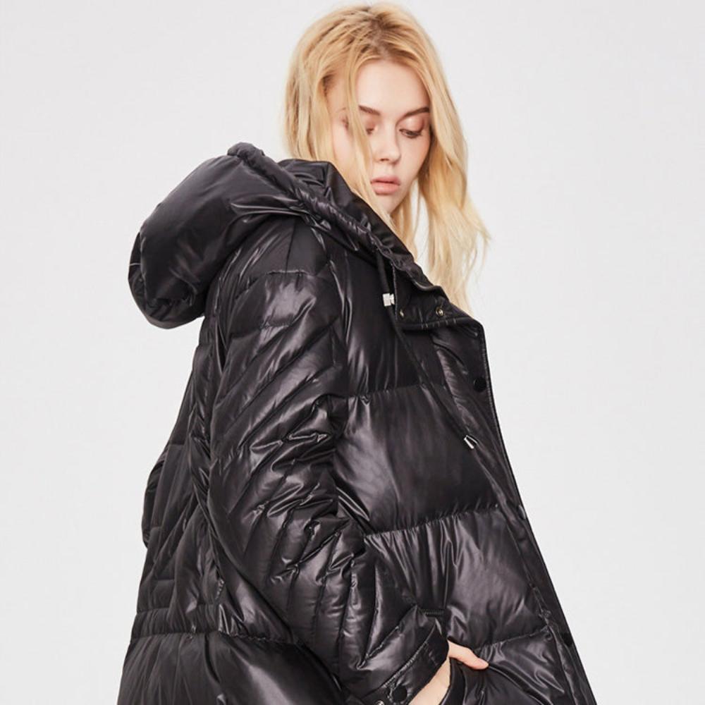 Women's Metallic Thicker Longer Down Jacket Black