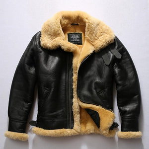 Men's Sheepskin B3 Bomber Jacket with Shearling Lining - Black | Cold-Weather Classic