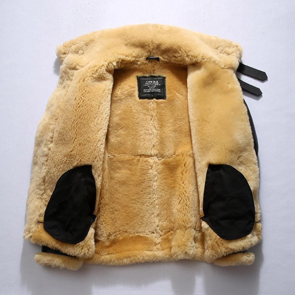 Men's Sheepskin B3 Bomber Jacket with Shearling Lining - Black | Cold-Weather Classic