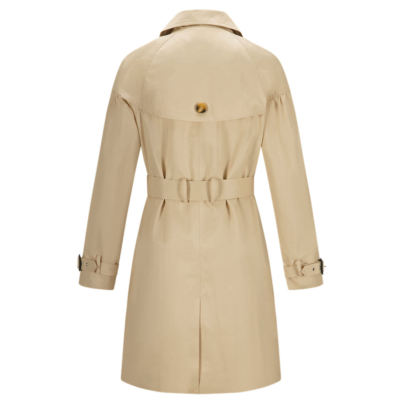 Womens Cotton Double Breasted Trench Coat With Belt Khaki